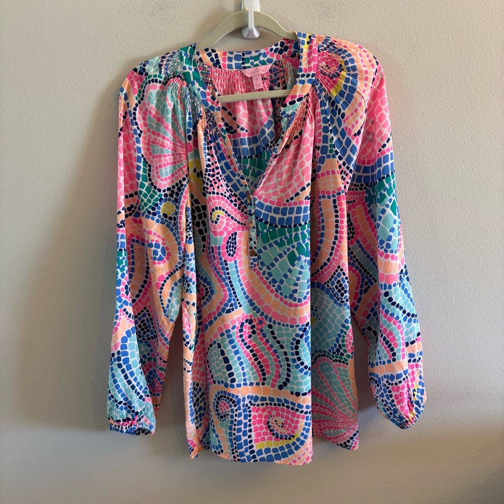 Lilly Pulitzer Tile Wave Elsa Blouse XL